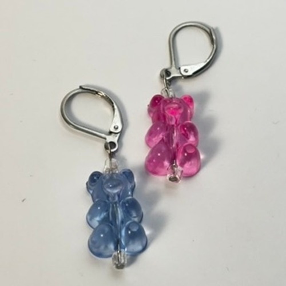 Gummy Bear Earrings Pink Blue Resin Kidcore Y2K Streetwear Statement Jewelry